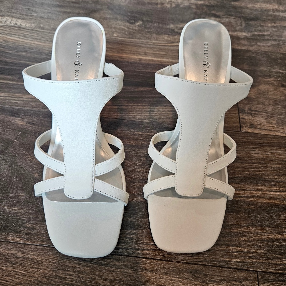 NWT Katie and Kelly Savannah clean white block short heels leather 8.5 slide on